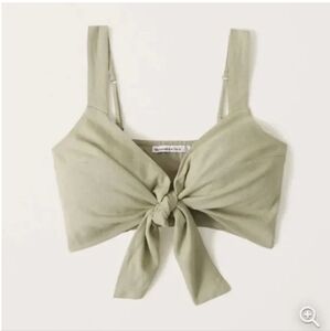 A&F Tie-Front Wide Strap Linen Top, Sage Green, Size Small